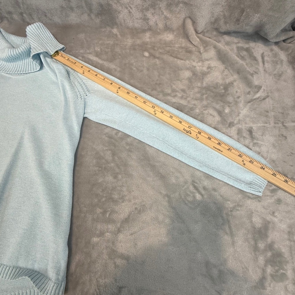 Liz Claiborne Light Blue Metallic Shimmer Cowl Neck Sweater Pointelle Shoulder L - Picture 6 of 8